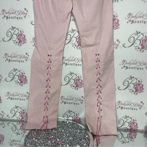 Versace jeans couture pink corset back lace up ribbon pants y2k rare iconic - Picture 6 of 16